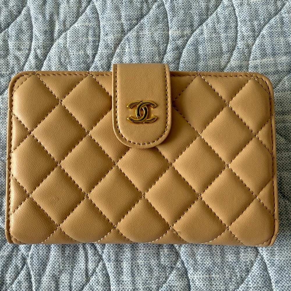 Lamb Skin Quilted Camel Wallet